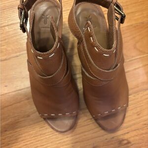 Frye Brown Leather Mules with Buckle